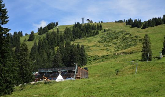 Die Falbastuba mit der Seilbahn auf die Nob Die Falbastuba mit der Seilbahn auf die Nob
